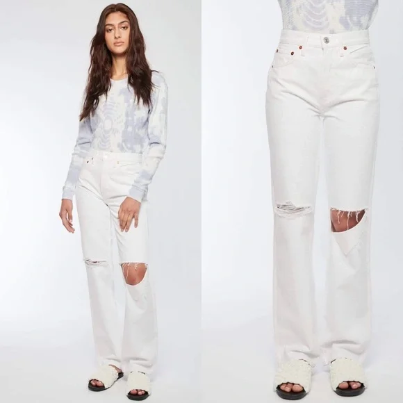 NWT Redone Originals 90s High Rise Loose in White With Rips - Picture 4 of 10